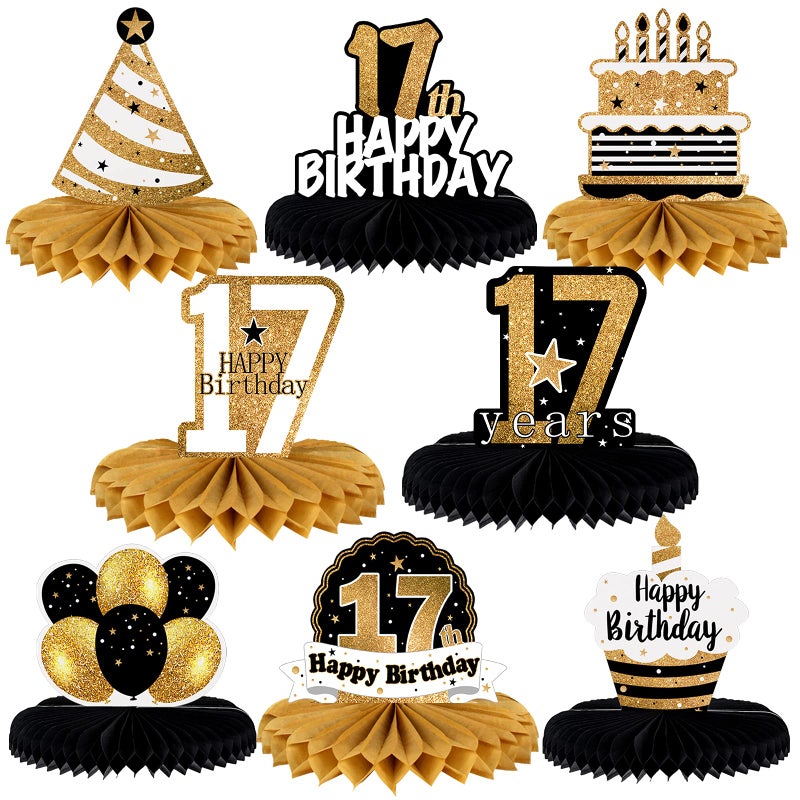 LINGTEER Happy 17th Birthday Table Honeycomb Centerpieces Cheers to 17th Birthday Seventeen Years Old Party Table Decorations Gift Sign. - Image 2